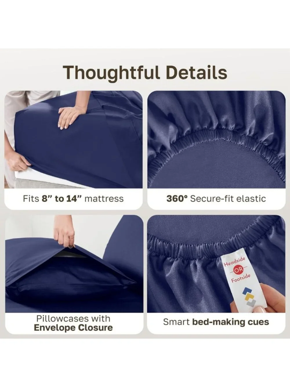 Luxurious 100% Cotton Sateen King Size Deep Pocket Sheets Set - Navy Blue
